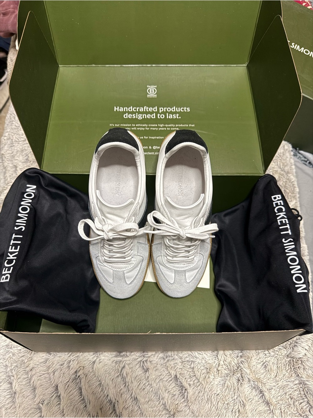 Beckett Simonon White Leather Sneakers with Black Heel Tab